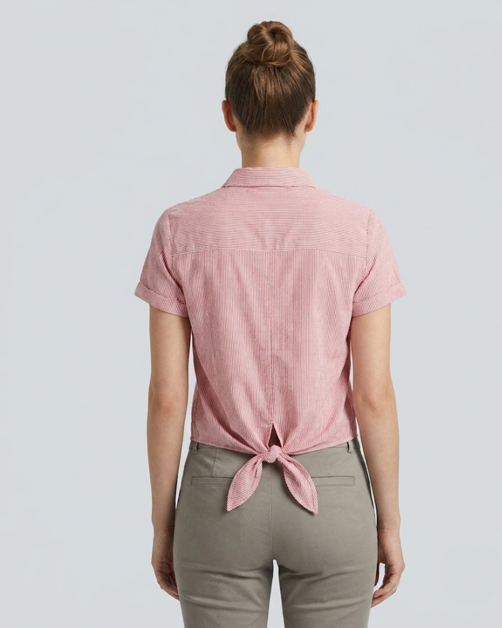 BERSHKA - BSK Girl Red & White Striped Tie-Back Blouse