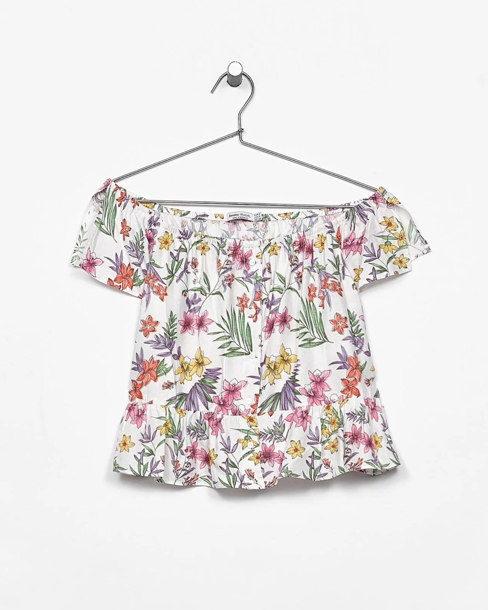BERSHKA - Floral Off-the-Shoulder Peplum Top