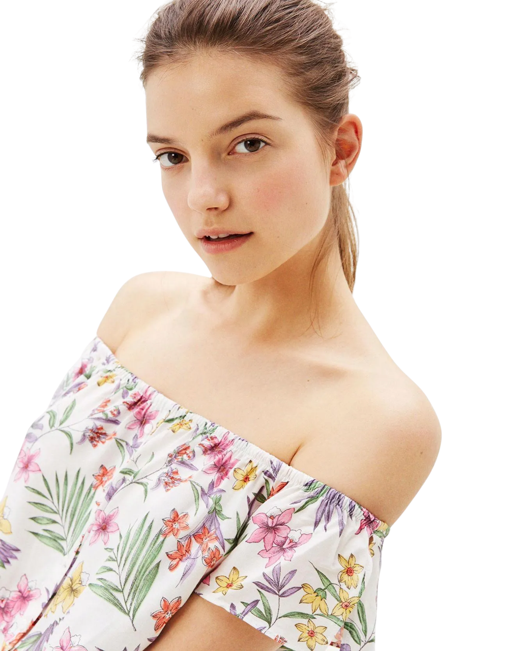 BERSHKA - Floral Off-the-Shoulder Peplum Top