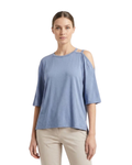 BERSHKA - Loose-Fit Asymmetric Sleeve Top in Slate Blue