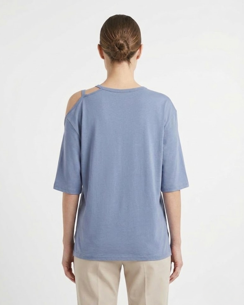 BERSHKA - Loose-Fit Asymmetric Sleeve Top in Slate Blue