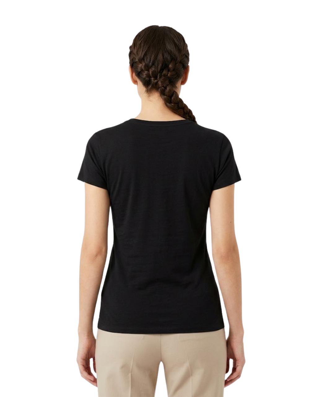 BERSHKA - Soft-Touch V-Neck Fitted Black Tee