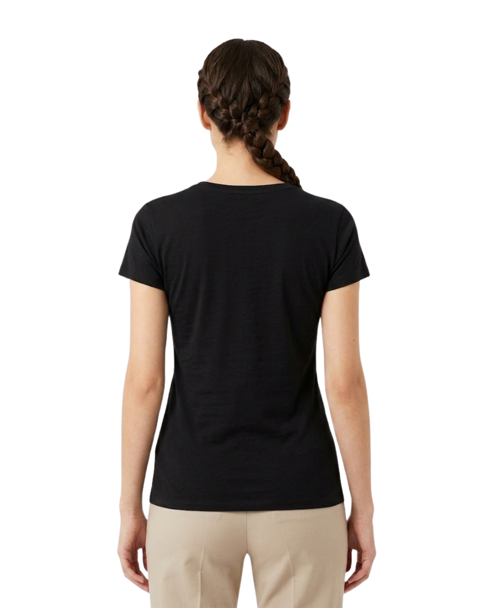 BERSHKA - Soft-Touch V-Neck Fitted Black Tee