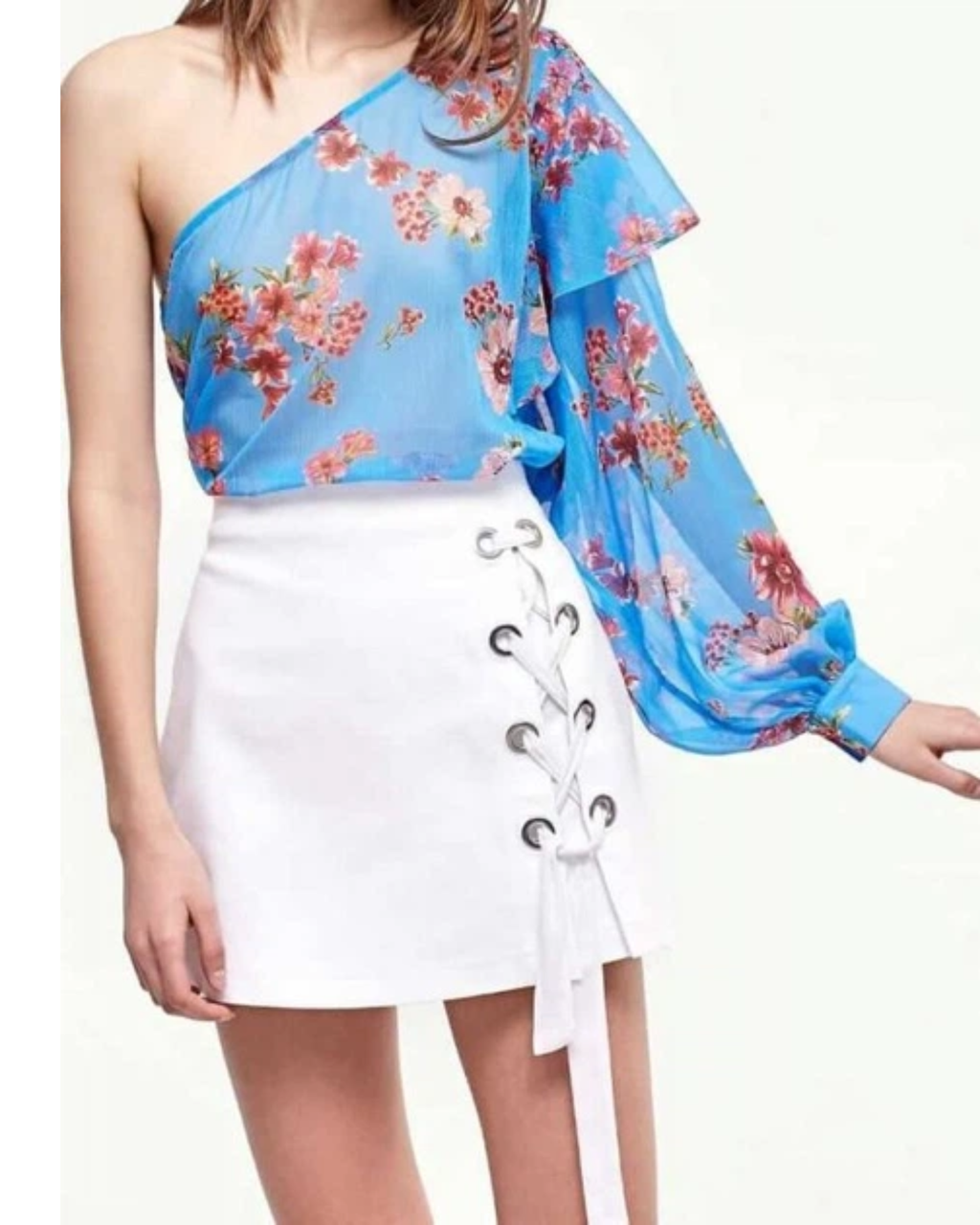 STRADIVARIUS - Ruffled Asymmetric Chiffon Blouse