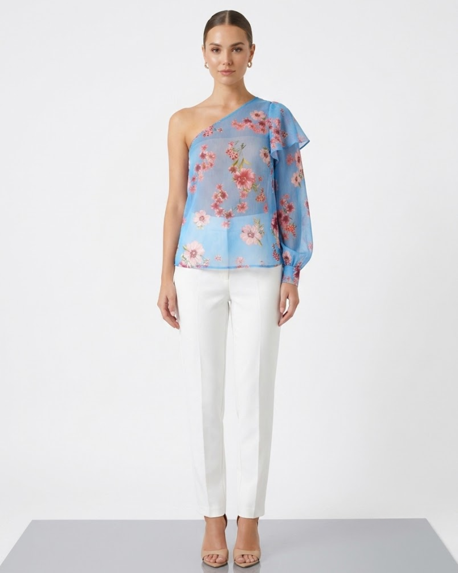 STRADIVARIUS - Ruffled Asymmetric Chiffon Blouse