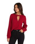 BERSHKA - Women's Crinkled Viscose Keyhole Back Long Sleeve Top