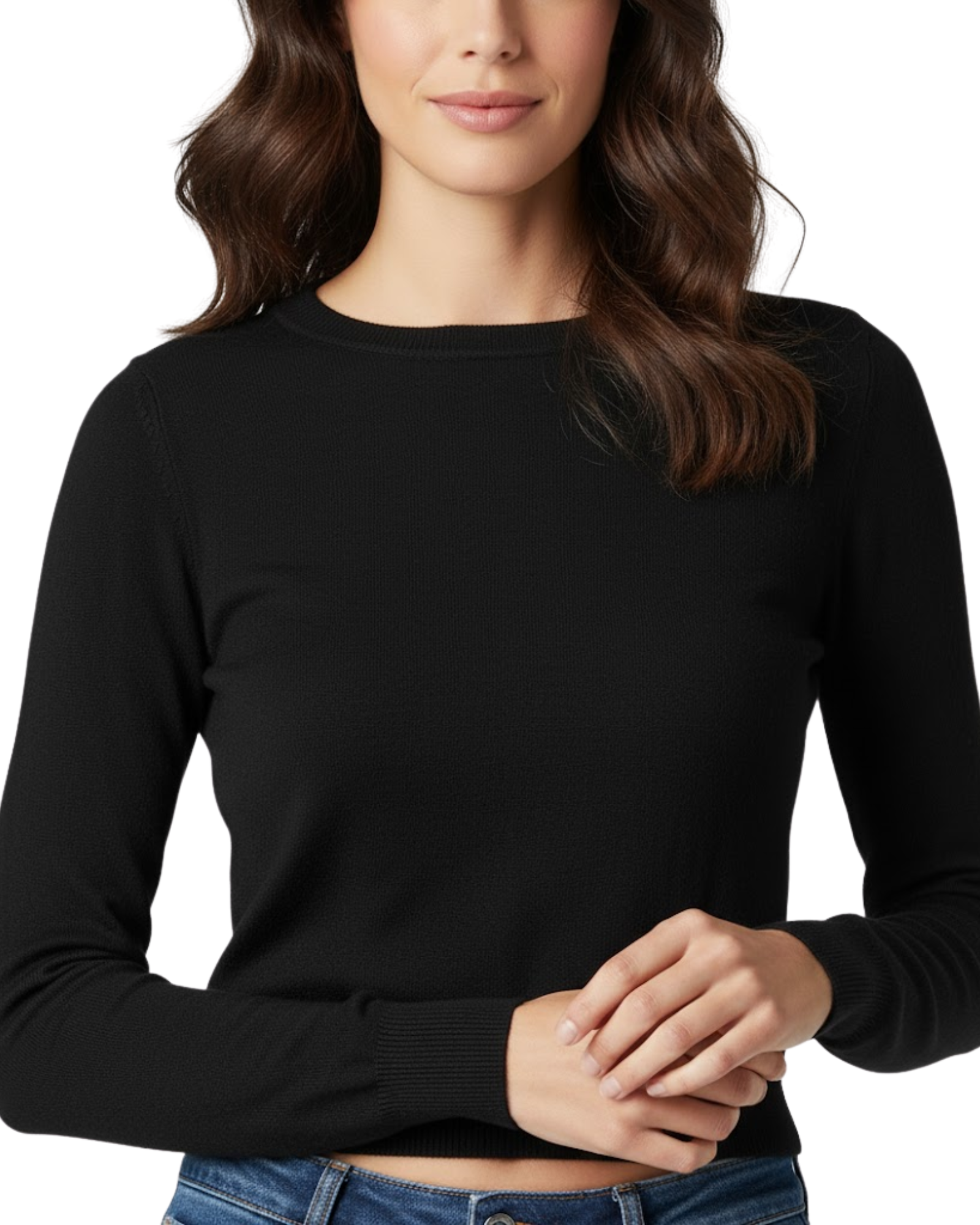 BERSHKA - Black Ribbed Crew Neck Sweater