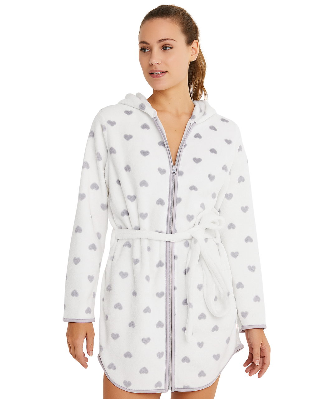OYSHO - Cozy Comfort Heart-Print Zip-Up Robe