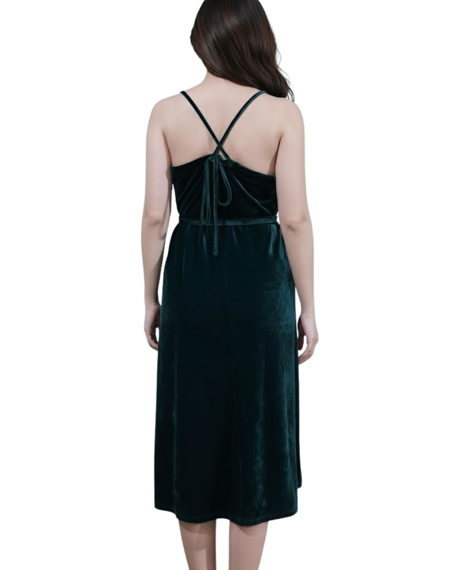 BERSHKA - Deep Green Velvet Midi Dress