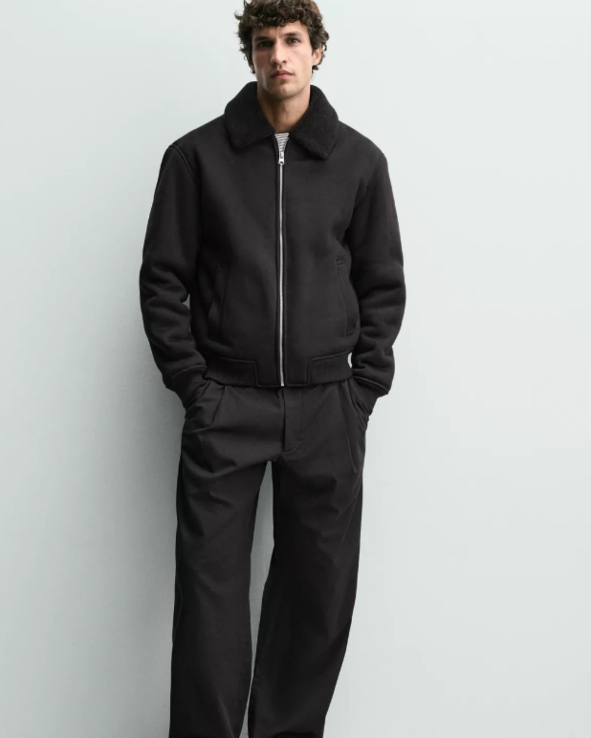 ZARA - Men's Faux Suede Bomber Jacket with Faux Shearling Lining