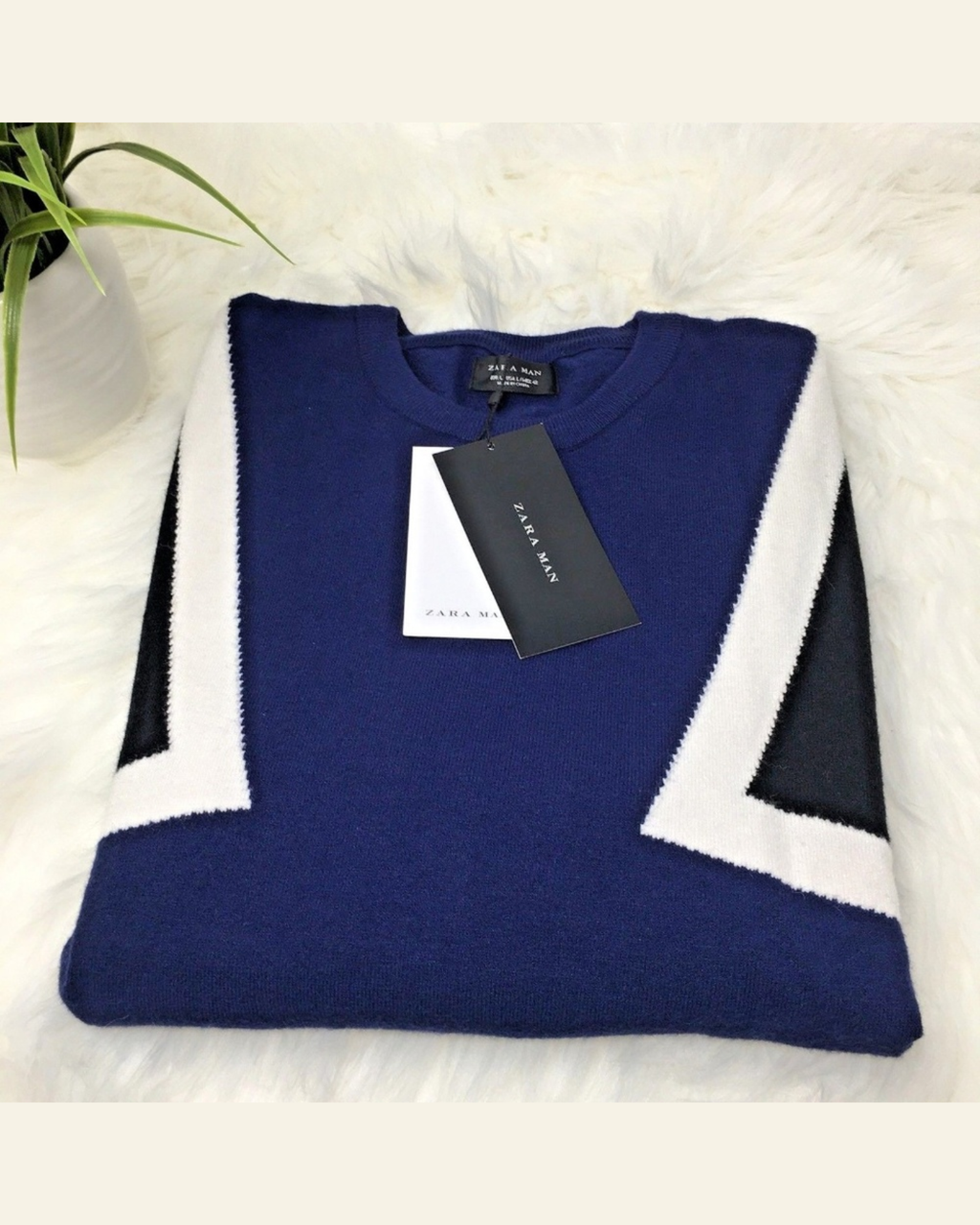 ZARA - Men's Soft Geometric Color-Block Crew Neck Sweater