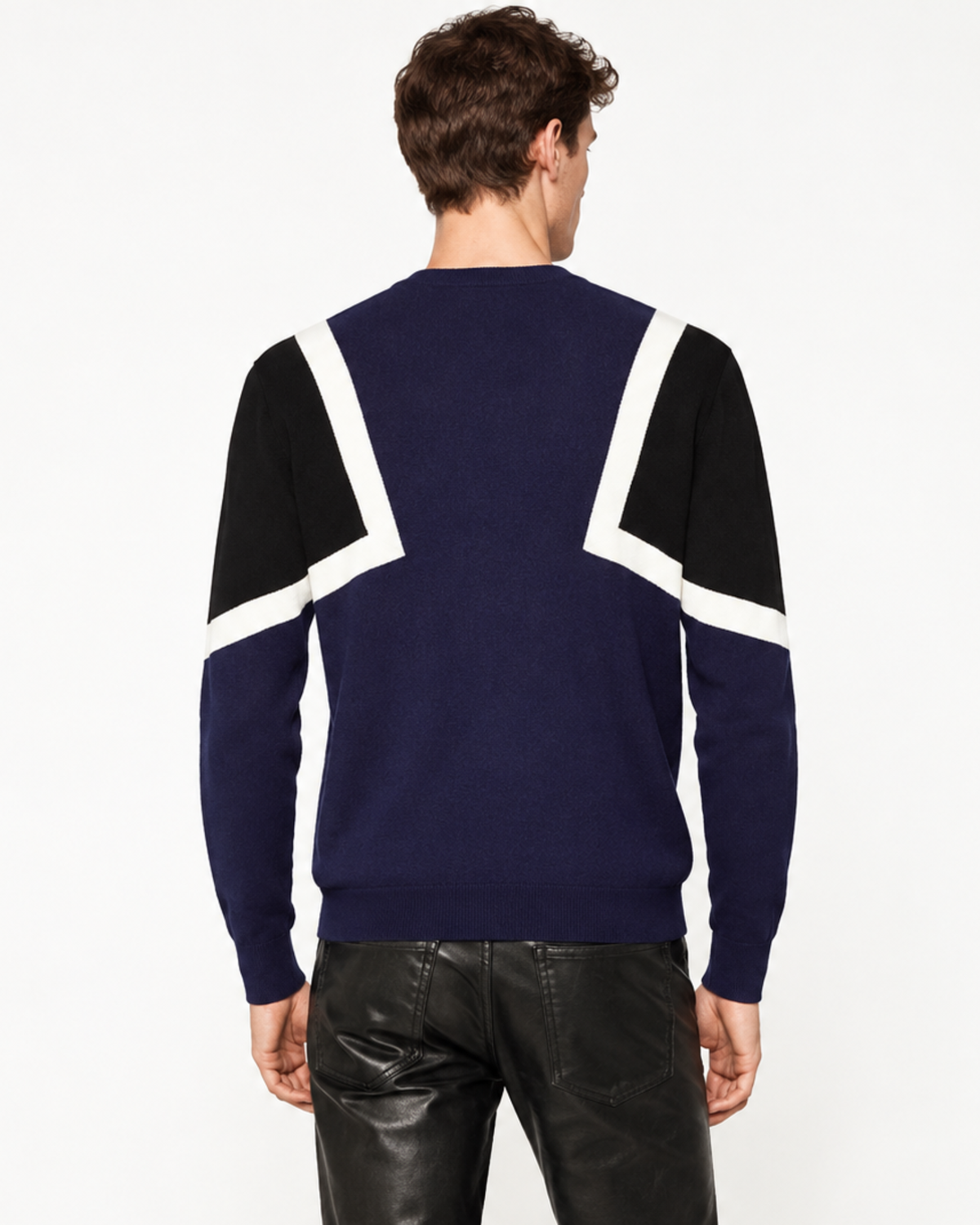 ZARA - Men's Soft Geometric Color-Block Crew Neck Sweater