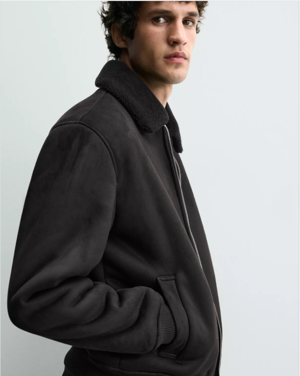 ZARA - Men's Faux Suede Bomber Jacket with Faux Shearling Lining