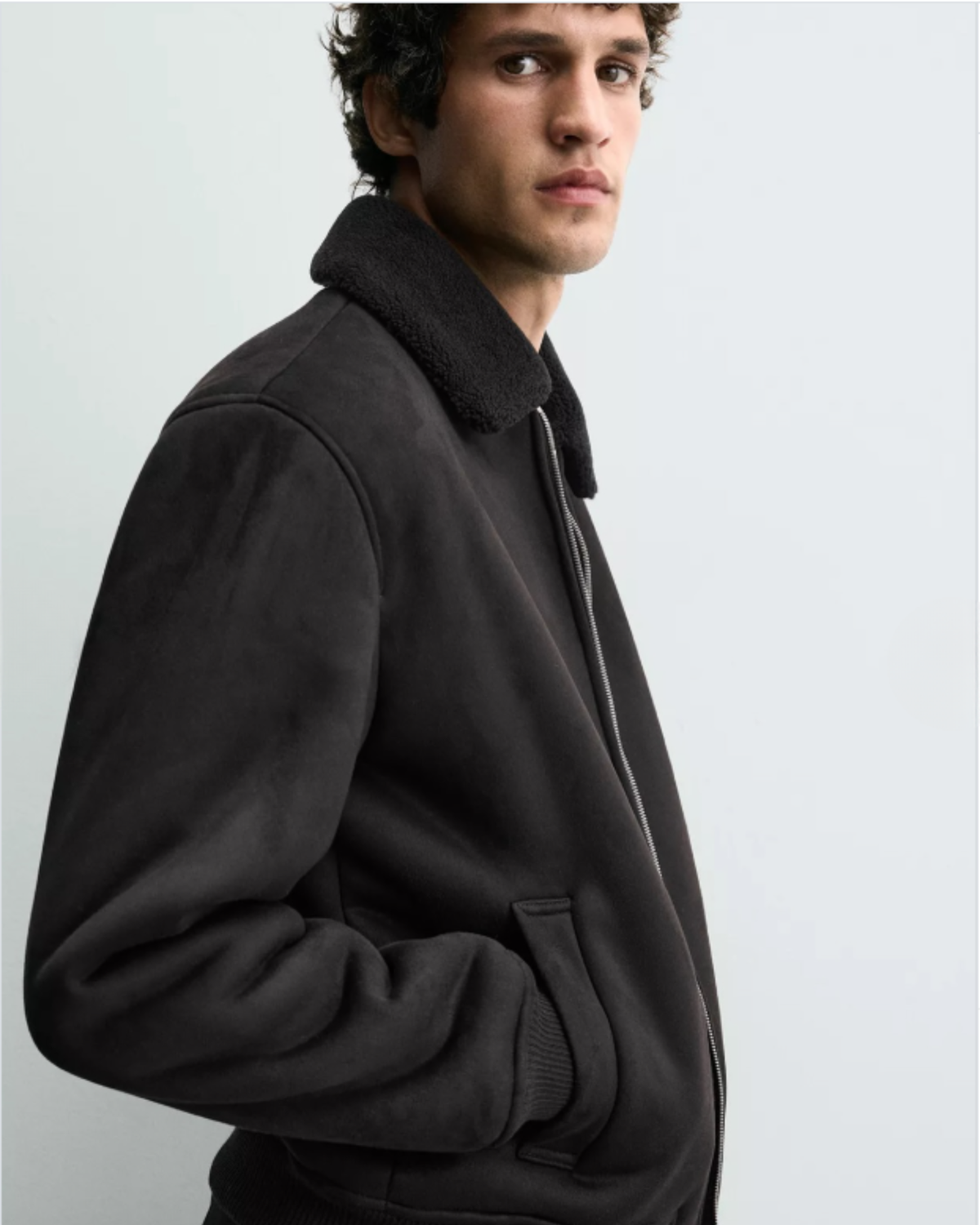 ZARA - Men's Faux Suede Bomber Jacket with Faux Shearling Lining