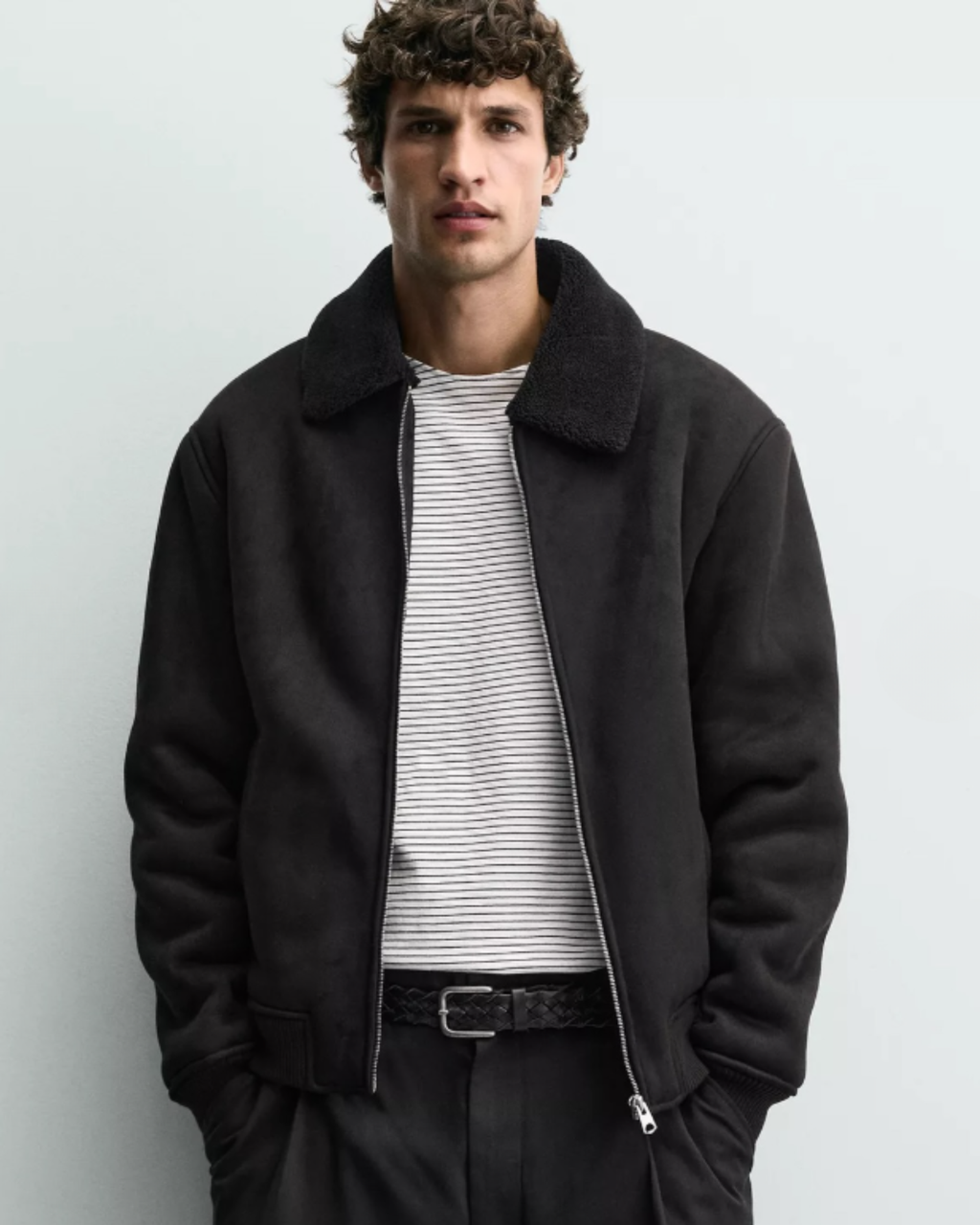 ZARA - Men's Faux Suede Bomber Jacket with Faux Shearling Lining