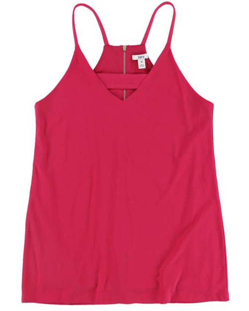 Pink tank top with thin straps on a white background