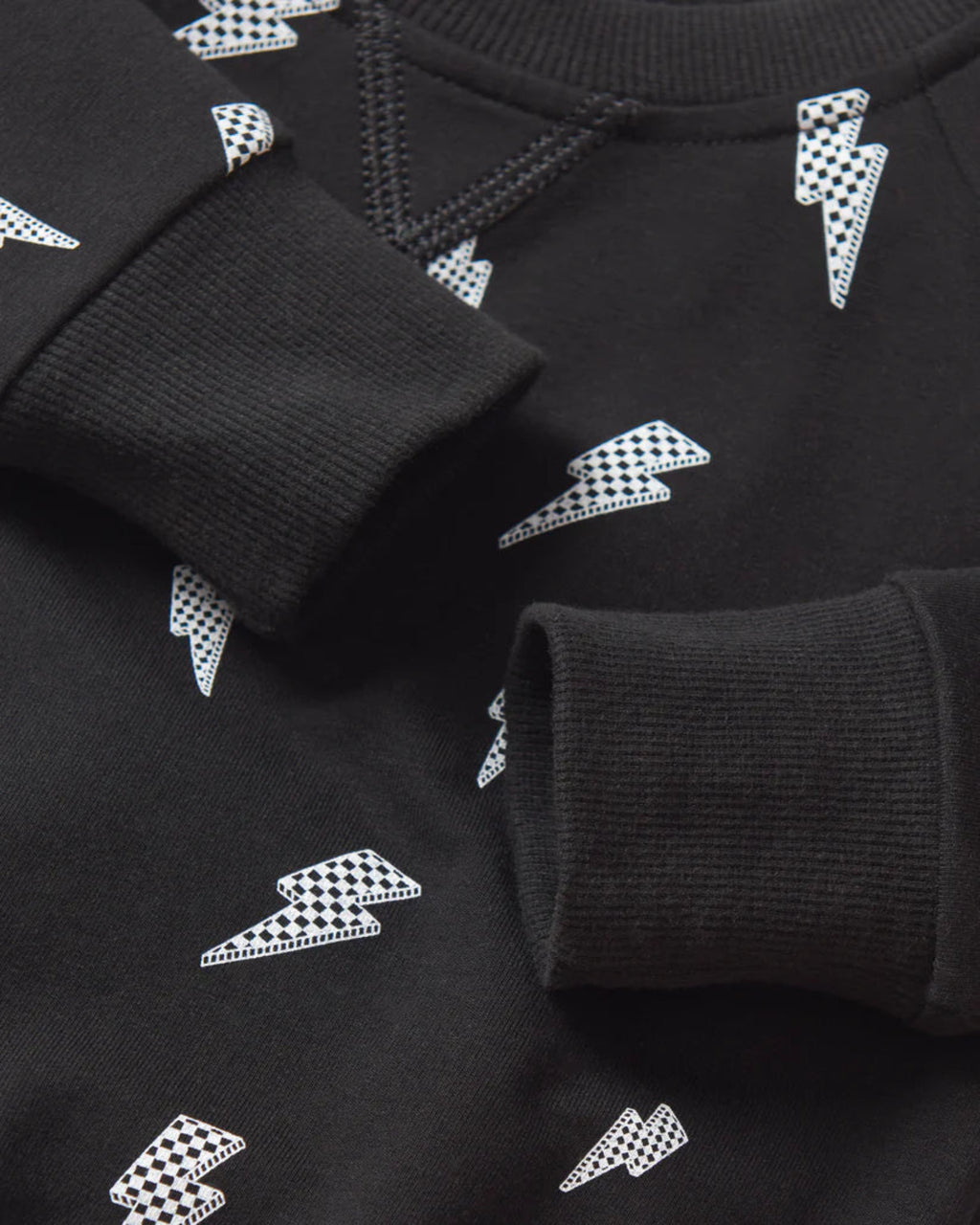 Black sweatshirt with white geometric pattern 
