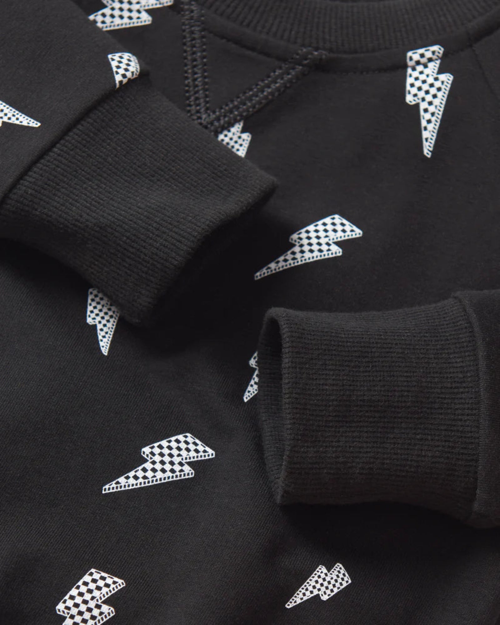 Black sweatshirt with white geometric pattern 
