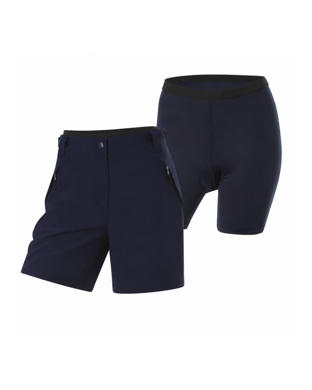 Navy blue shorts with a white background