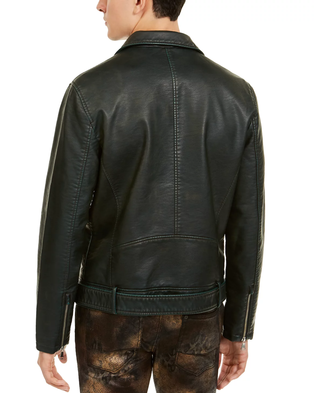 Black leather jacket worn by a man