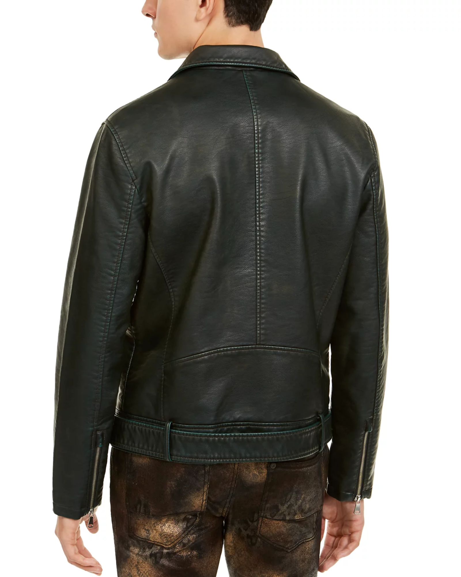 Black leather jacket worn by a man