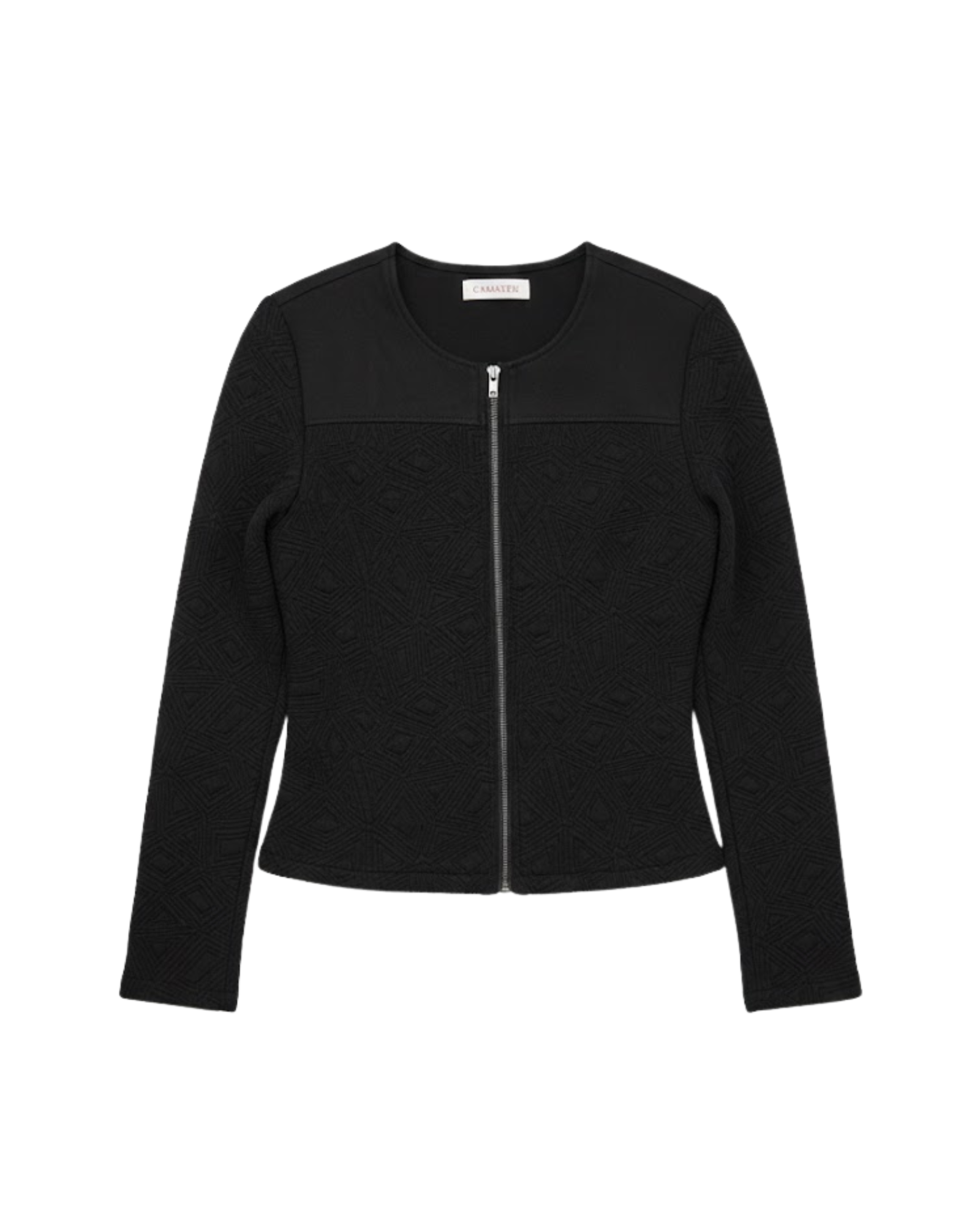 Black jacket with a zipper on a white background