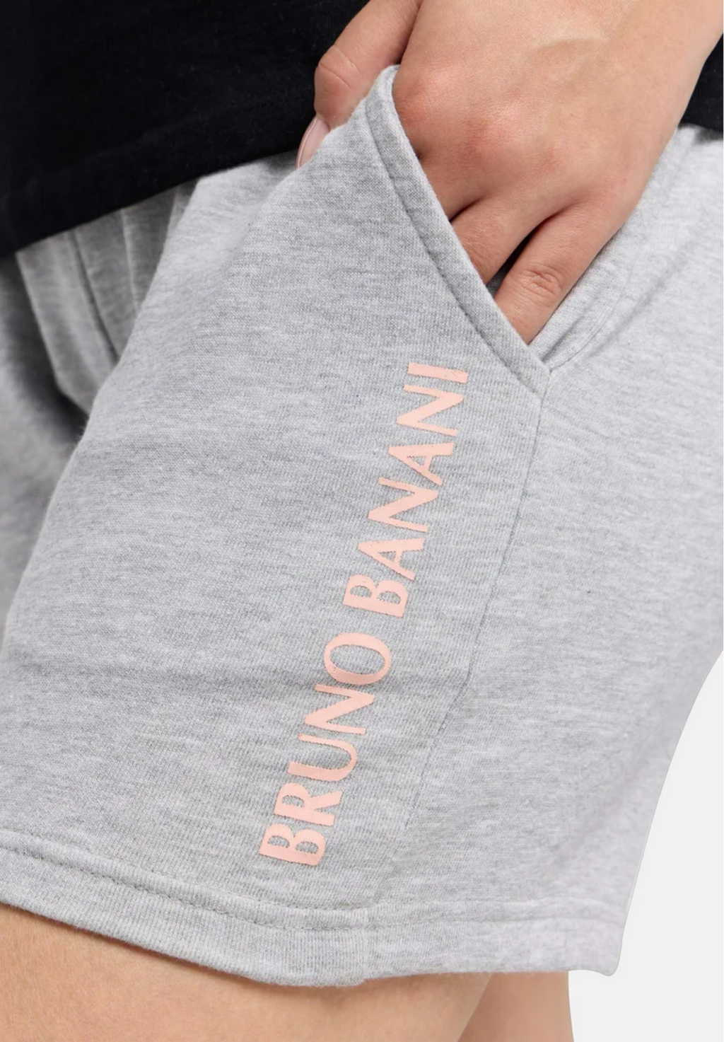 Gray shorts with 'Bruno Banani' branding on a white background