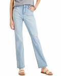 Light blue jeans worn by a person on a white background