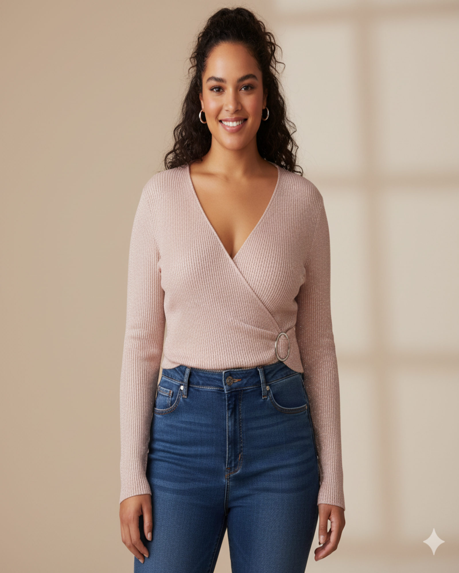 INC International Concepts - Lurex V-Neck Buckle Sweater