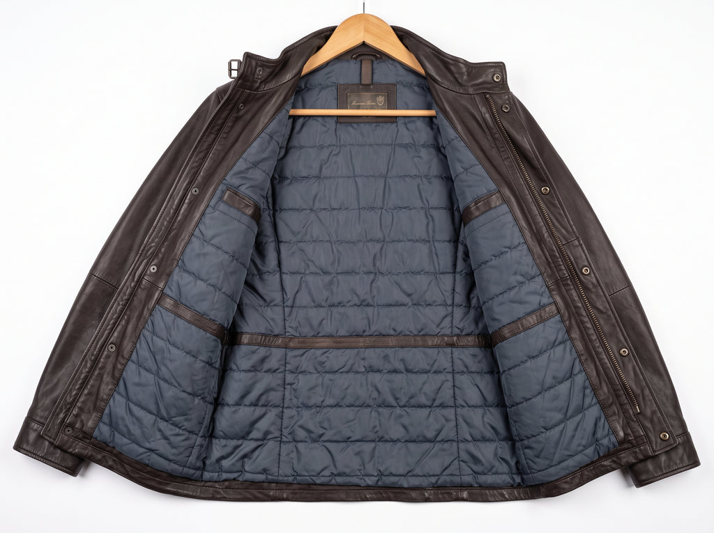 MASSIMO DUTTI - Men’s Dark Brown Premium Sheep Leather Field Jacket (Quilted Lining)