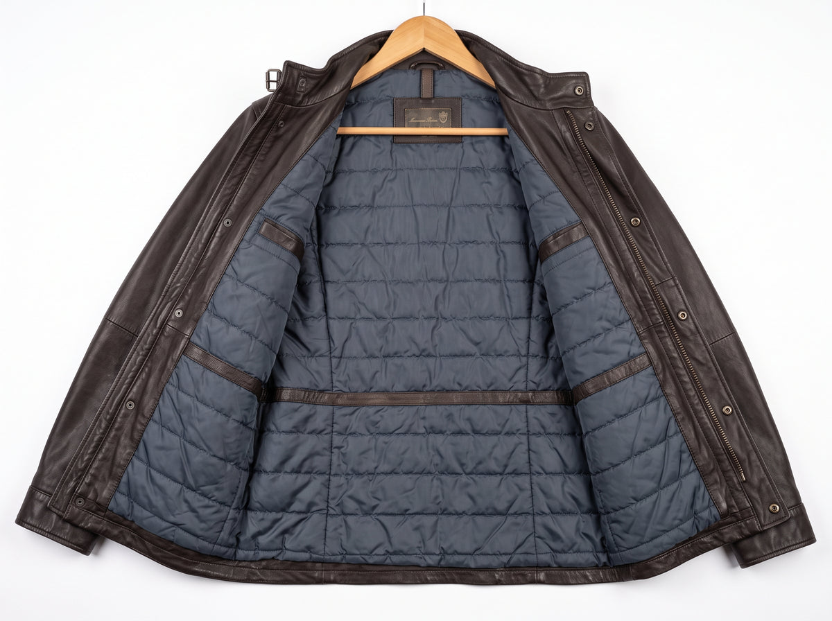 MASSIMO DUTTI - Men’s Dark Brown Premium Sheep Leather Field Jacket (Quilted Lining)