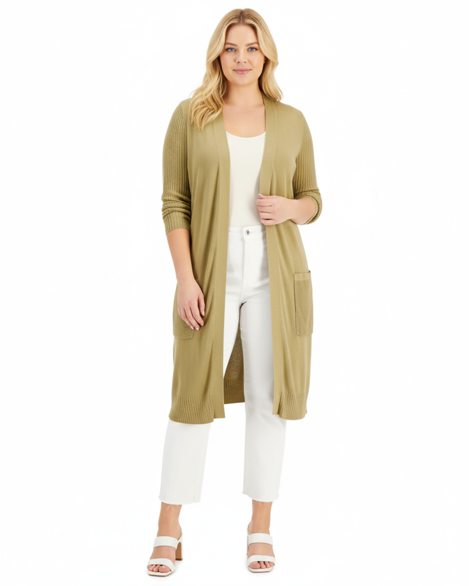 INC International Concepts - Women Ribbed Duster Cardigan Green