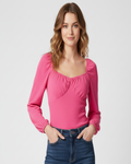 BAR III - Hot Pink Sweetheart Neck Ribbed Long Sleeve Top