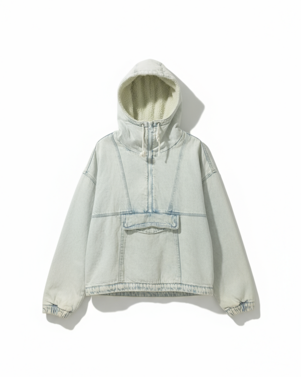 Light blue hoodie with a fur hood on a white background