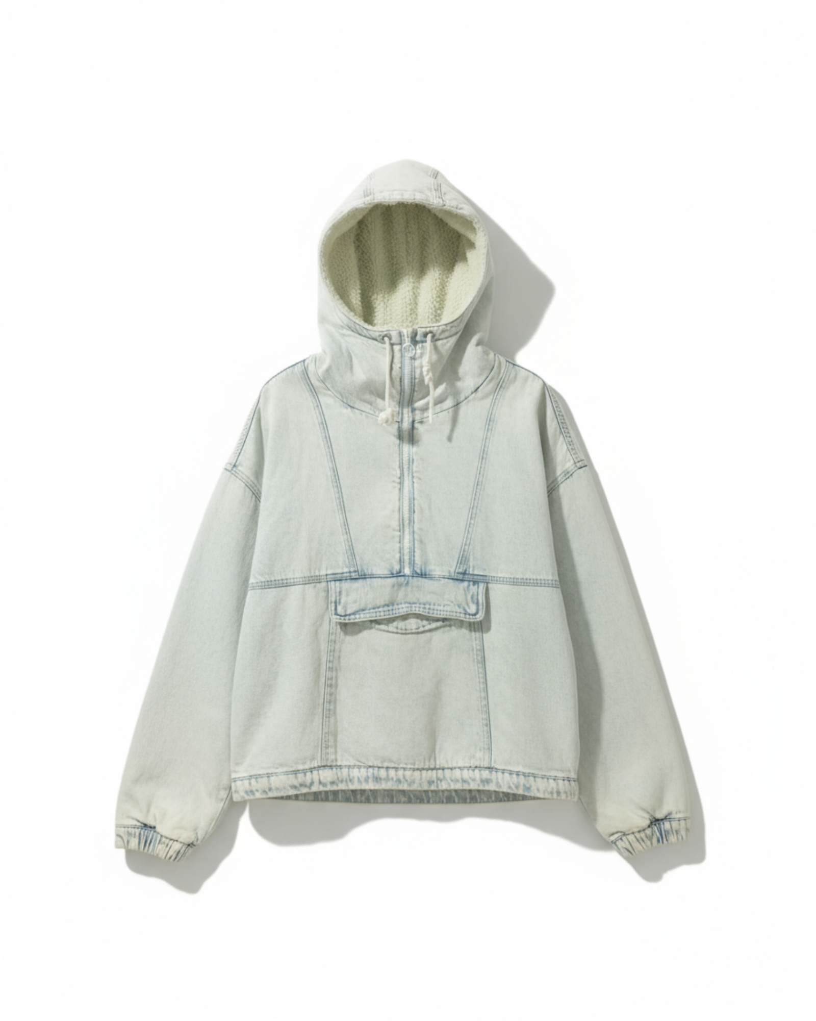 Light blue hoodie with a fur hood on a white background