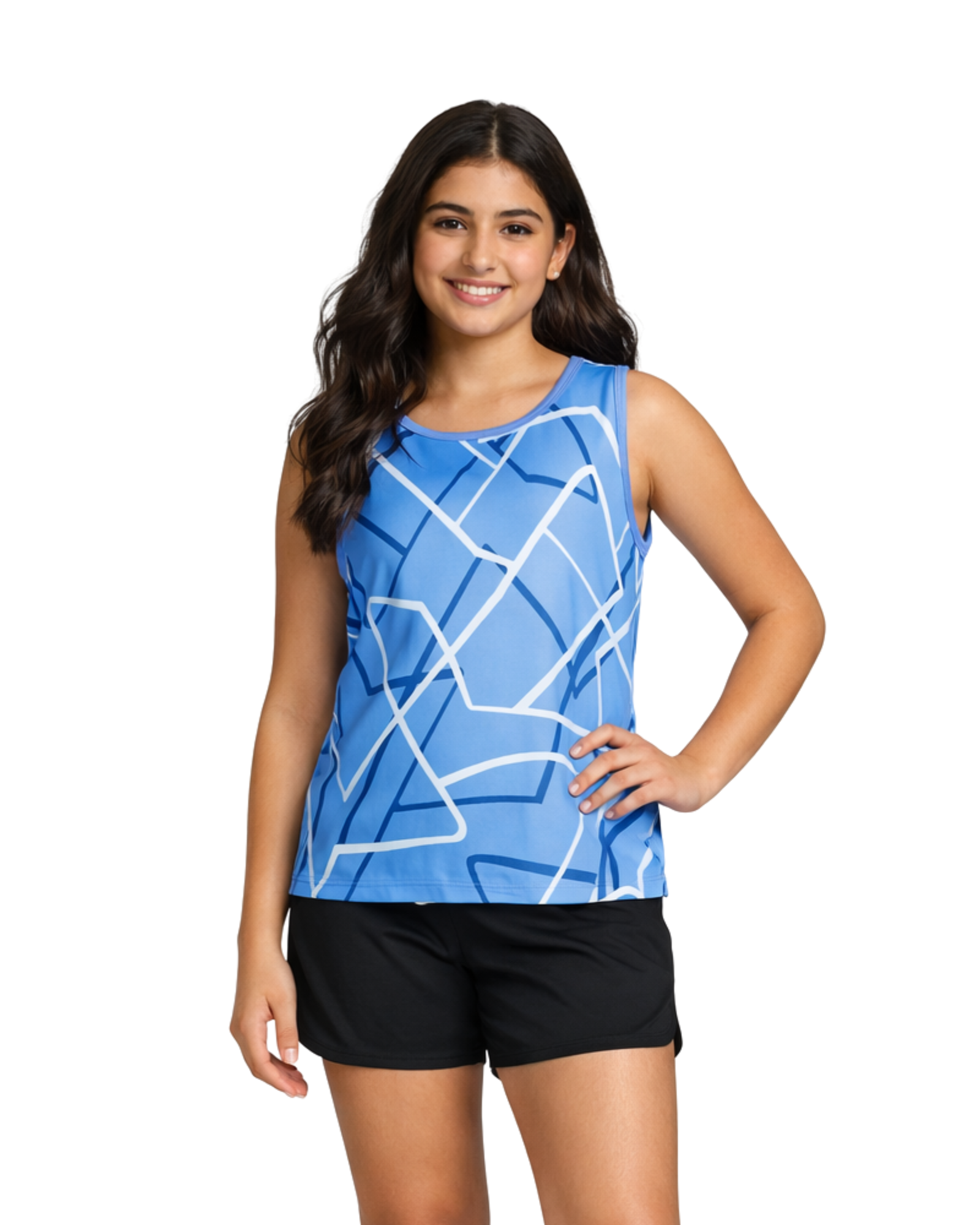 ID IDEOLOGY - Big Girls Geo-Print Tank Top Blue