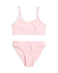 Pink bikini set on a white background