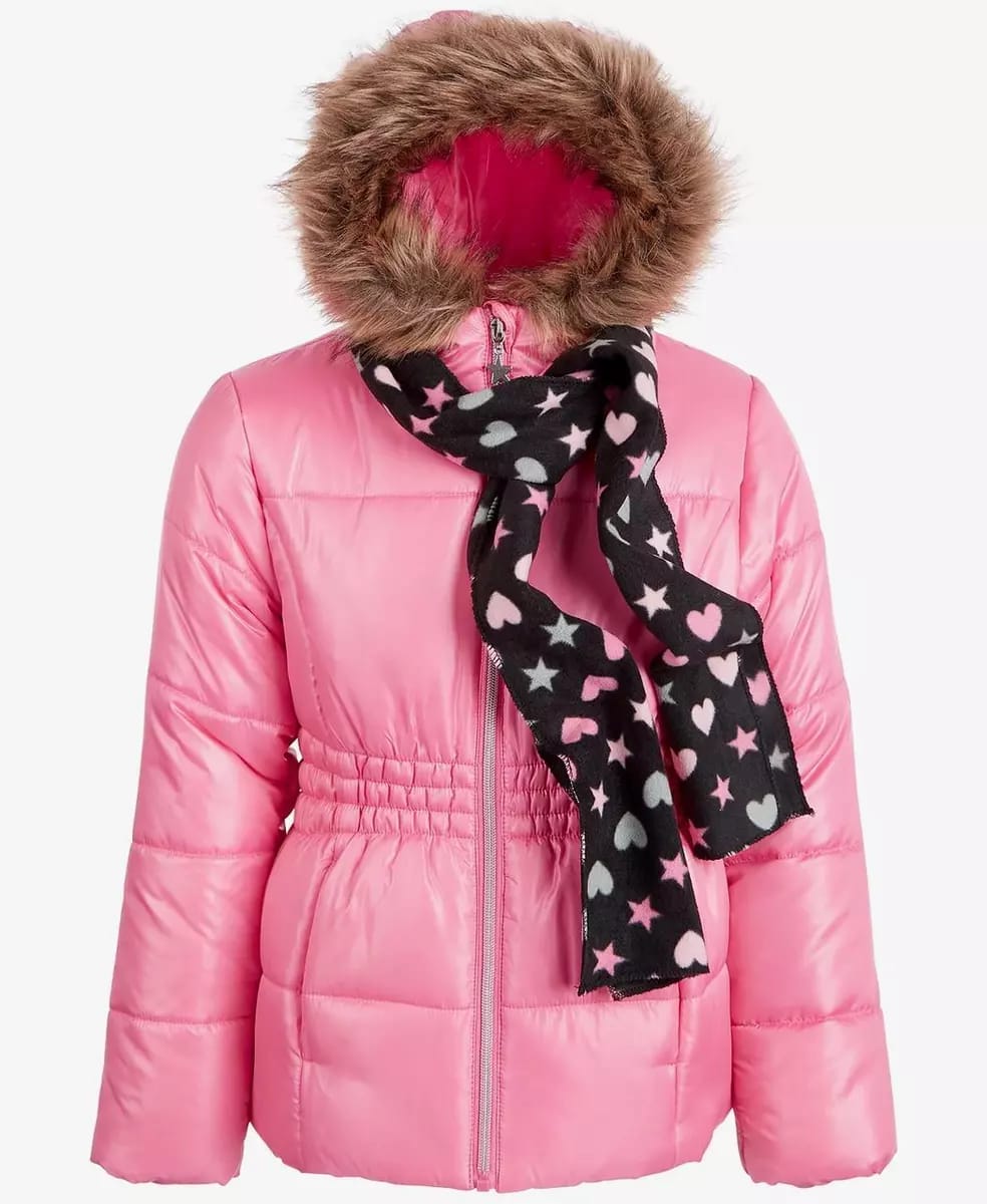 S ROTHSCHILD & CO - Girls Puffer Pink Coat and Scarf set