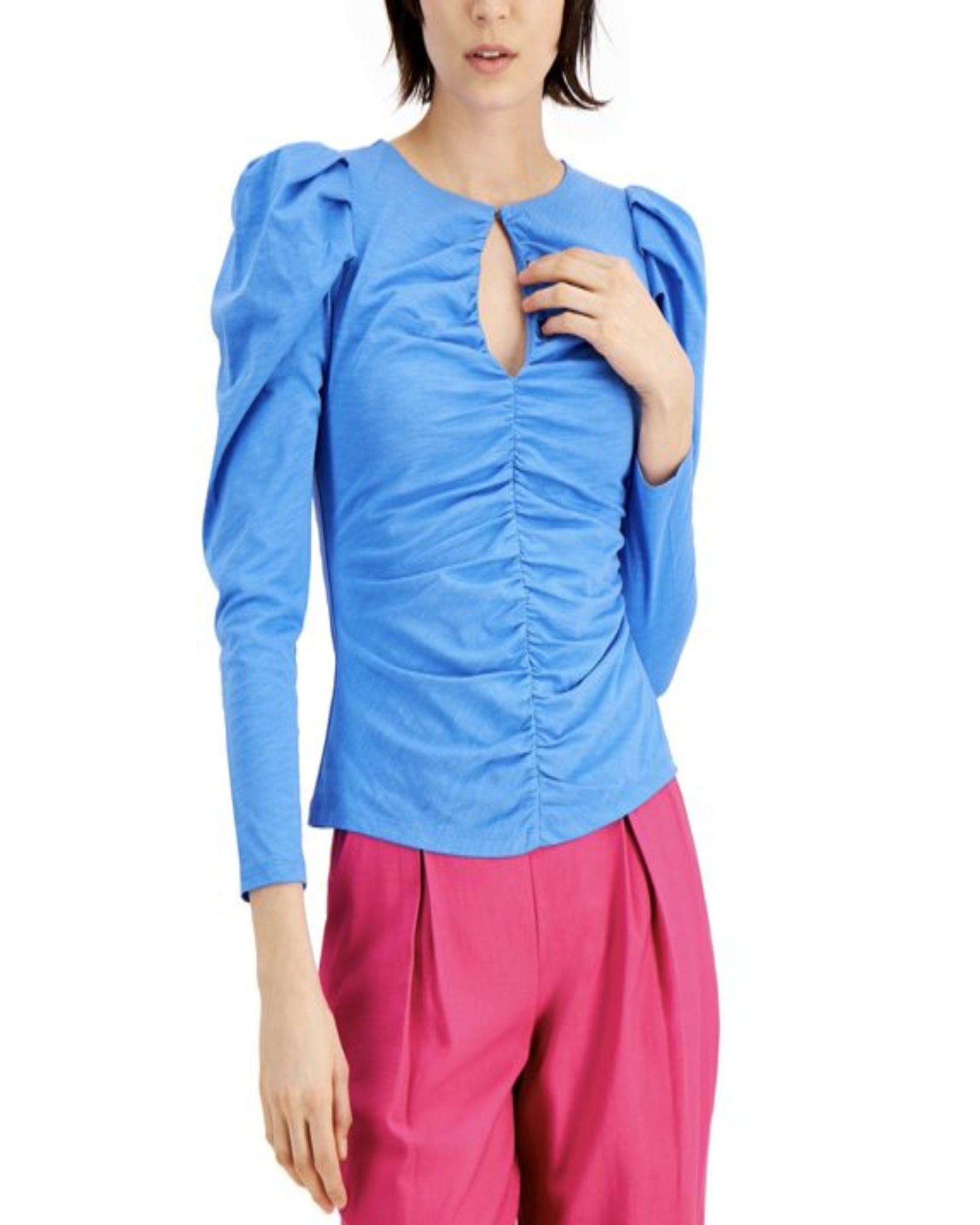 INC International Concepts - Women's Ruched Keyhole Top Campanula