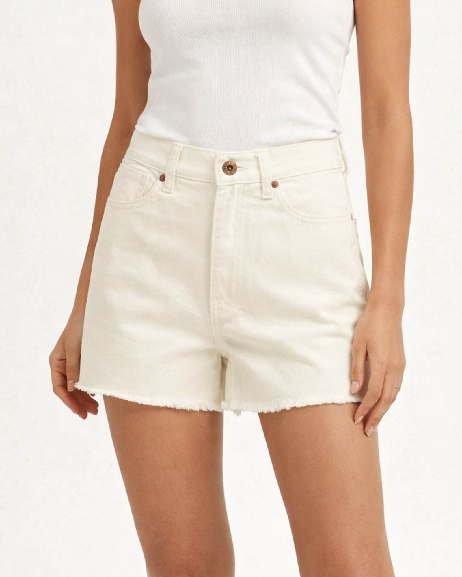 White denim shorts worn by a lady 
