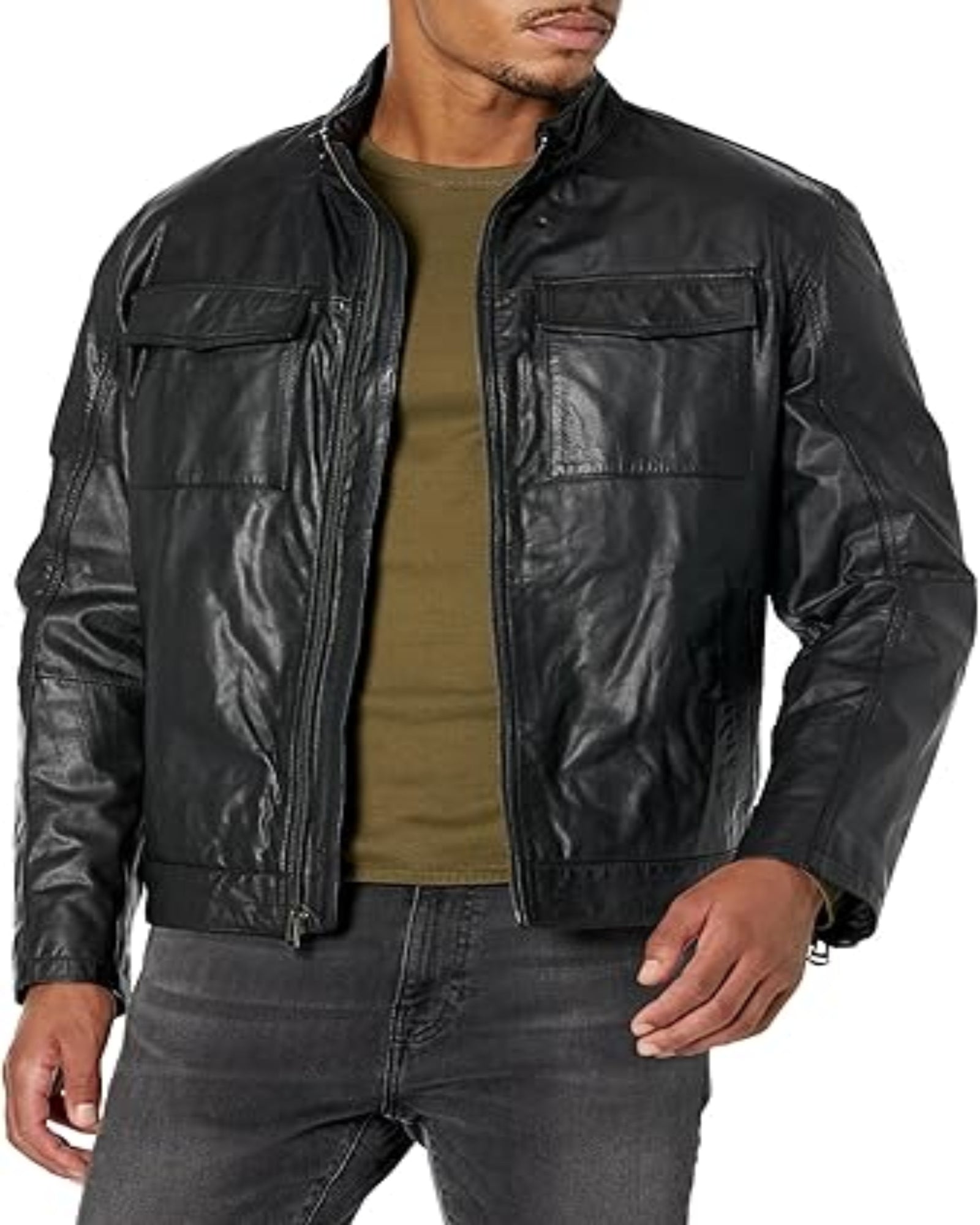 COLE HAAN - Men's Washed Leather Trucker Jacket