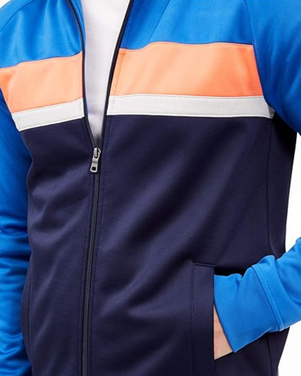 Navy tracksuit with orange and white stripes 