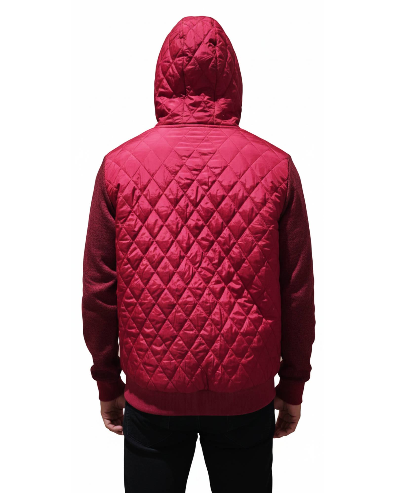 Red quilted jacket on a white background