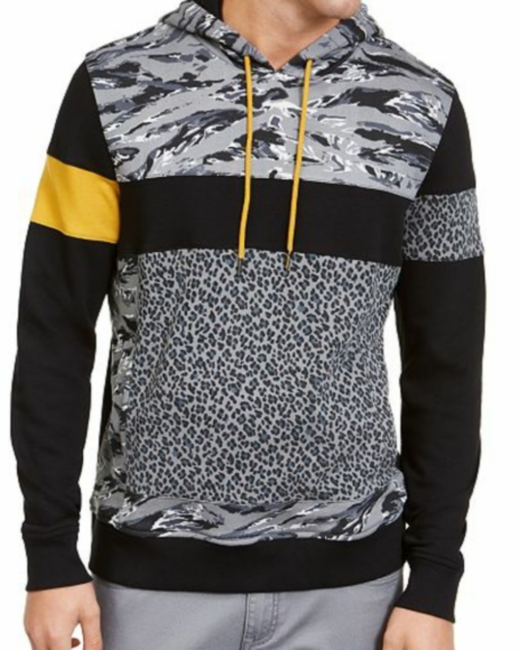 Hoodie with camouflage and leopard print sections 