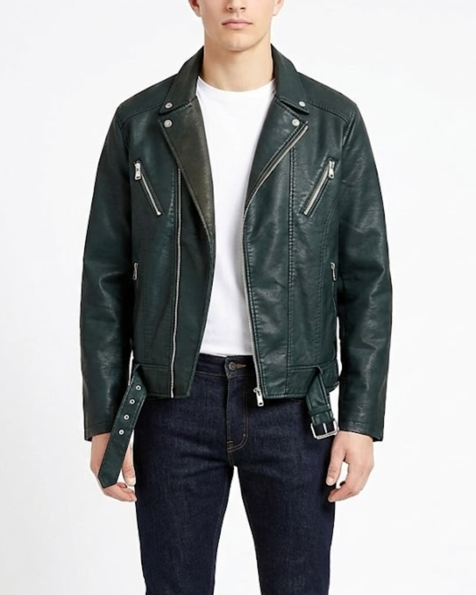 Green leather jacket worn by a men