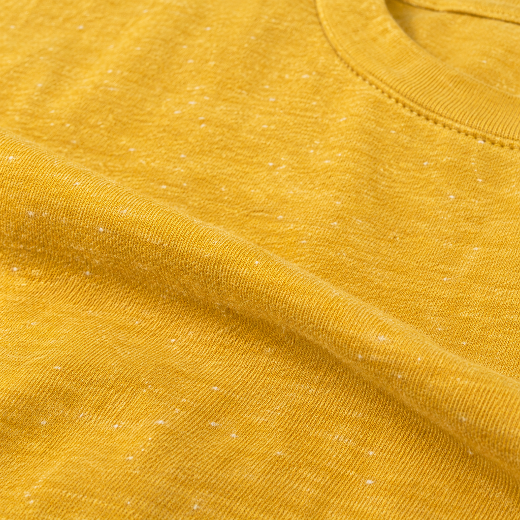 BERSHKA - Men's Mustard Yellow Heather Curved Hem Crewneck T-Shirt