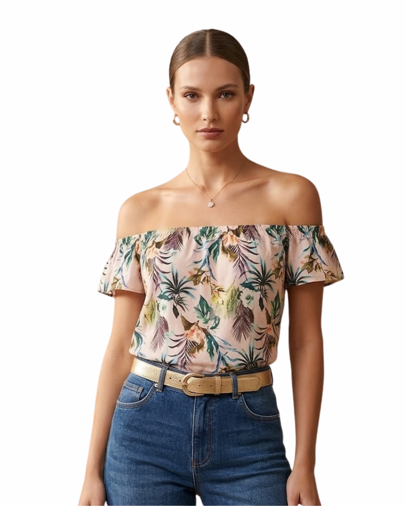 women's Off-Shoulder Tropical Print Blouse