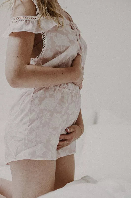OYSHO - Soft Floral Lounge Romper with Lace Detail