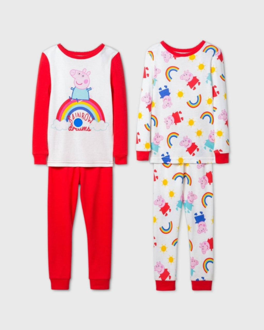 Two children's pajama sets with Peppa Pig designs on a white background