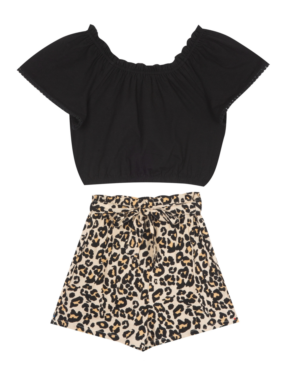 RARE EDITIONS - Big Girls Knit Top and Challis Paper Bag Shorts